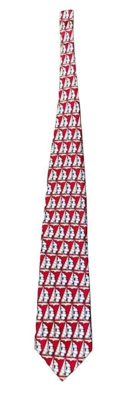 Utopia Red Sailboat Print Silk Necktie